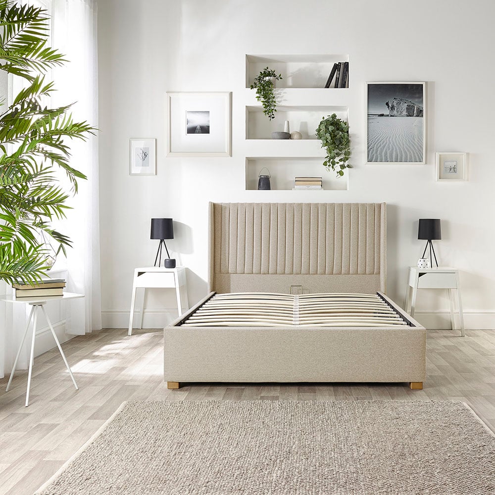 Catherine Lansfield Soho Small Double Natural Twill Ottoman Wing Bed Image 6