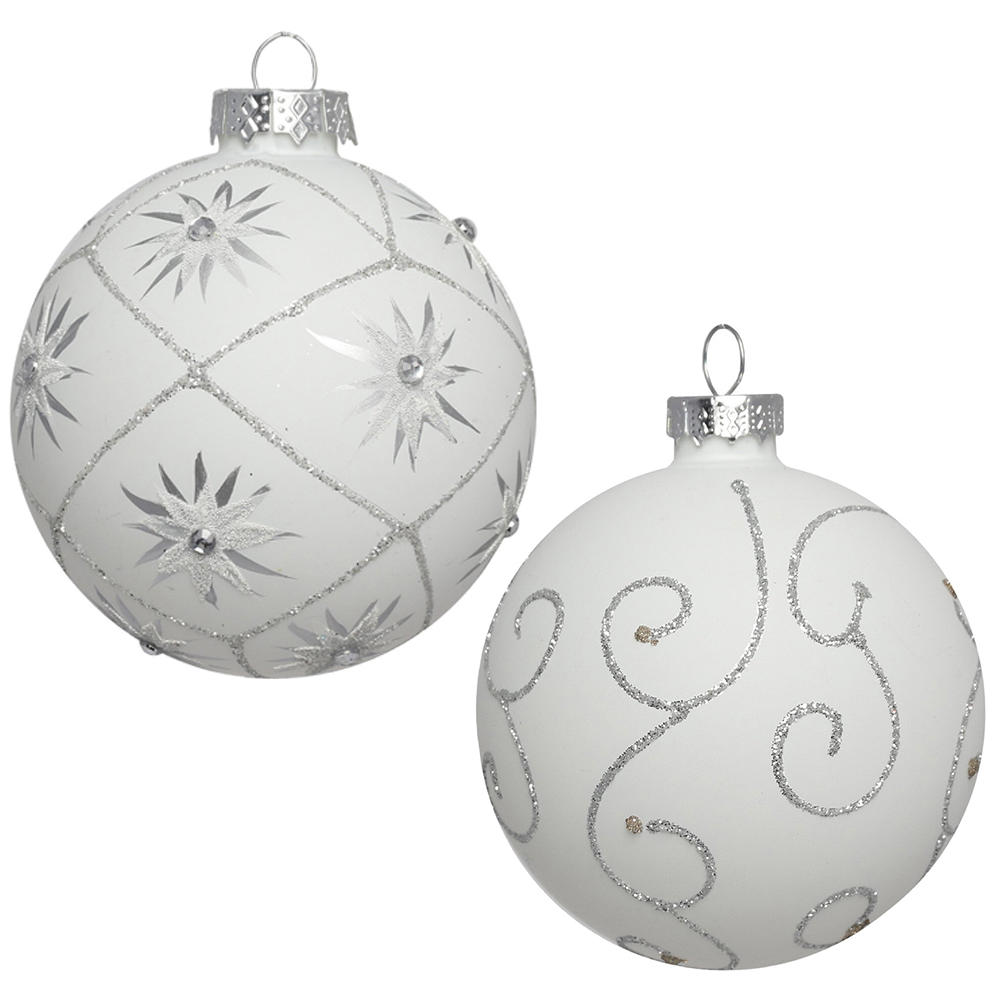 Single Midnight Fantasy Matte White Glitter Bauble in Assorted styles Image 1
