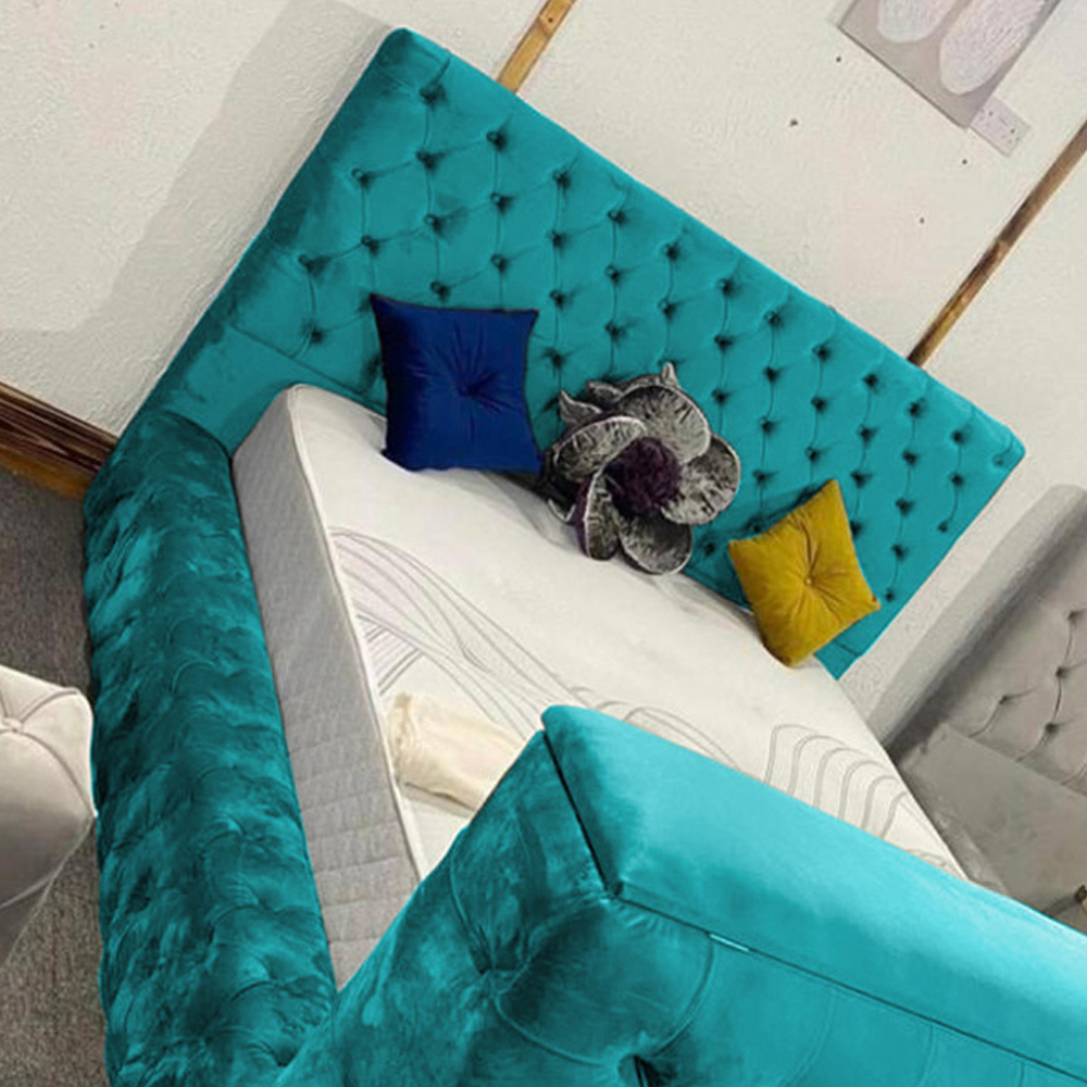 Eleganza Home Arli King Size Teal Plush Velvet TV Bed Frame Image 2