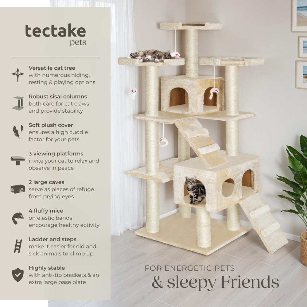 tectake Knuti Beige Cat Tree with Scratching Post 186cm Image 6