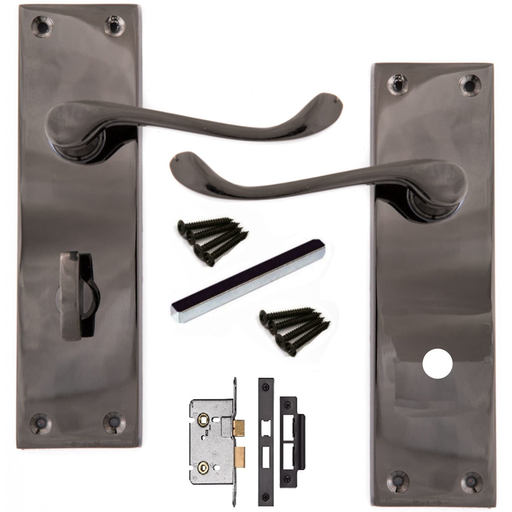 Golden Grace Polished Black Nickel Victorian Scroll Bathroom Door Handle Set 150 x 42mm Image 1