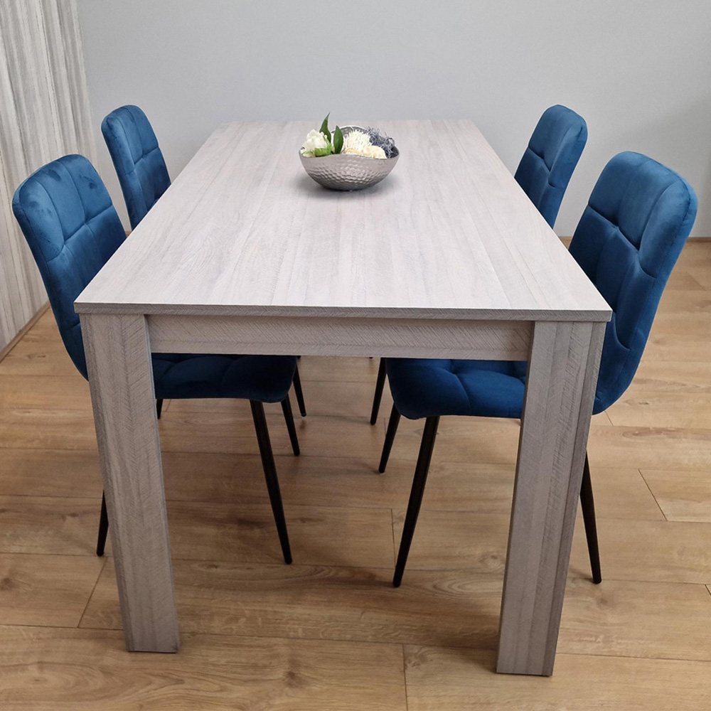 Kosy Koala 4 Seater Velvet Arrow Design Dining Set Grey and Blue Image 1