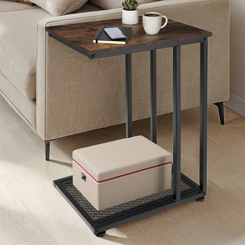 tectake Eton 2 Shelf Dark Industrial Wood Rustic Bedside Table Image 1