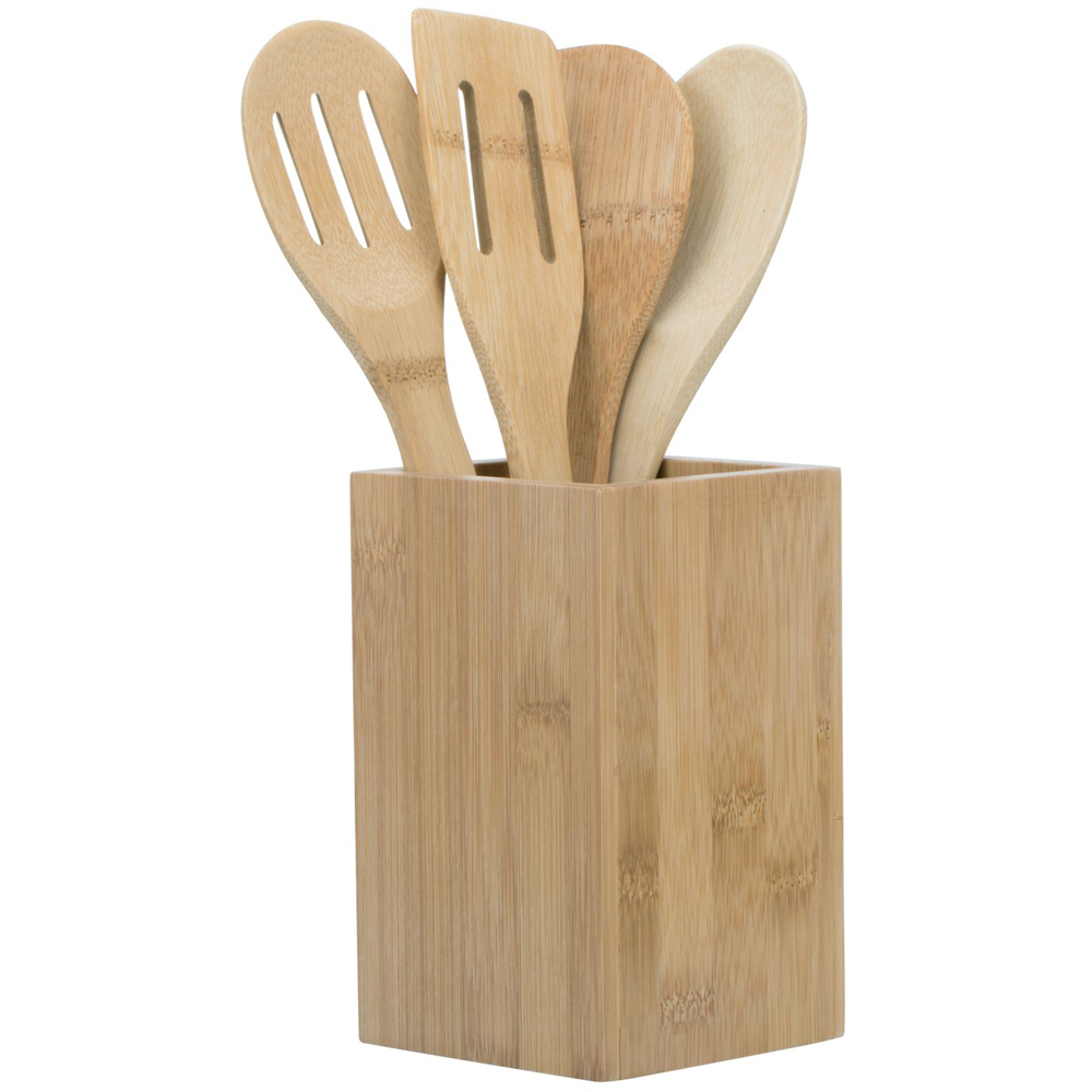Bamboo Kitchen Utensil and Caddy Set Image 1