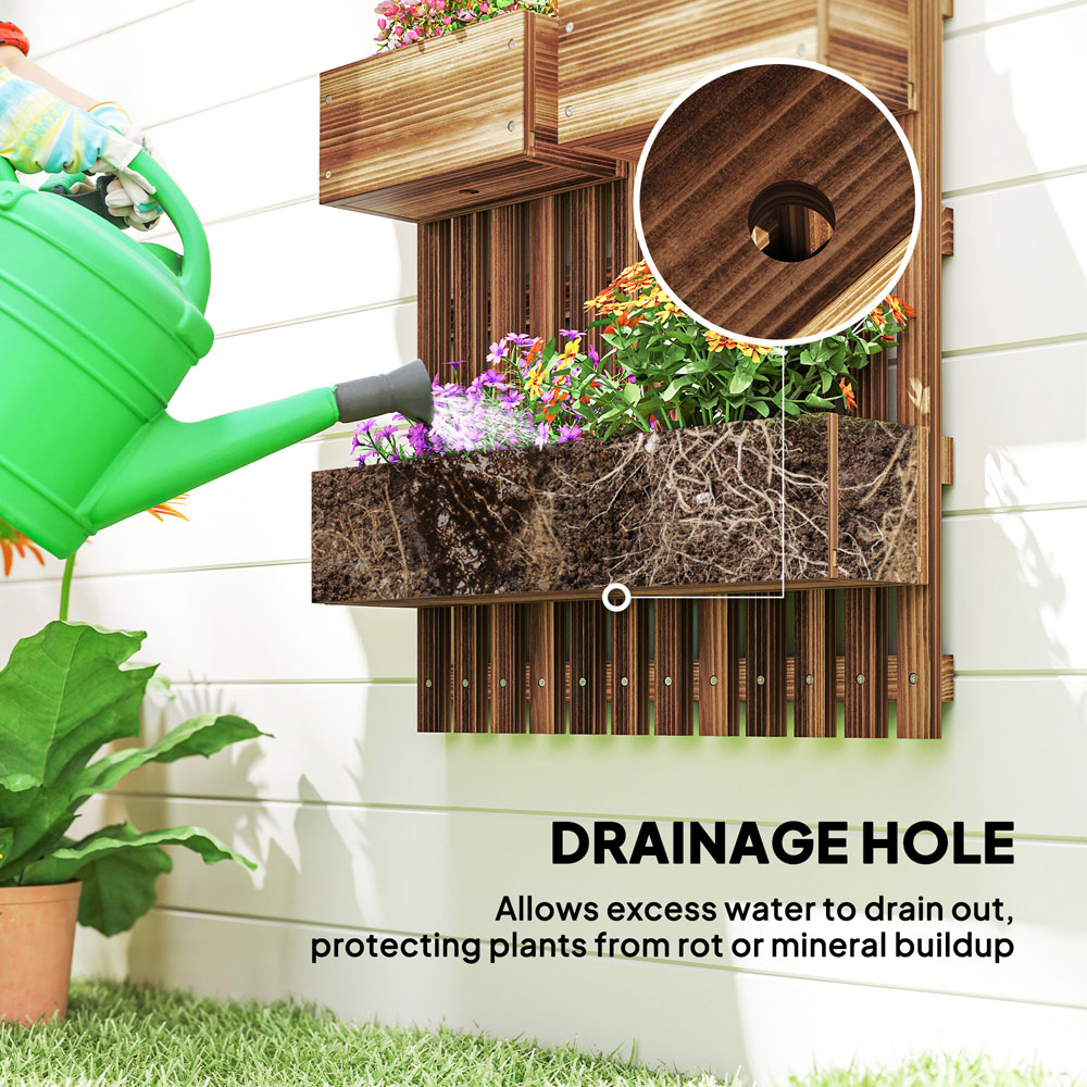 Outsunny Wooden Wall-Mounted Garden Trellis with 3 Movable Planter Boxes Image 7