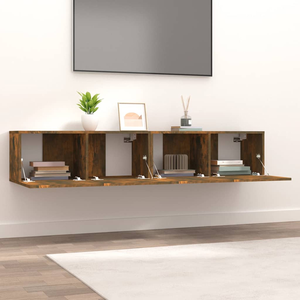 vidaXL 2 Flap Door Smoked Oak TV Cabinet Set of 2 Image 1