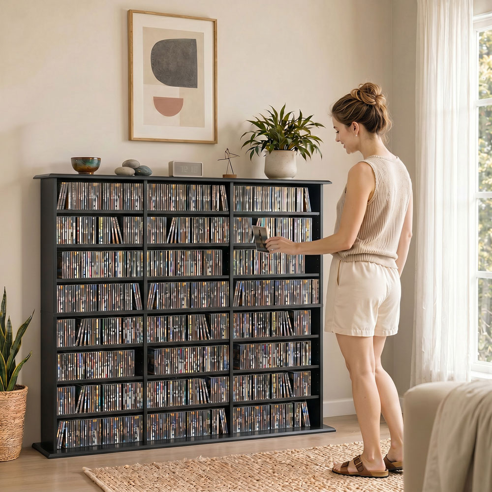 HOMCOM 24 Shelf Black DVD Storage Unit Image 4