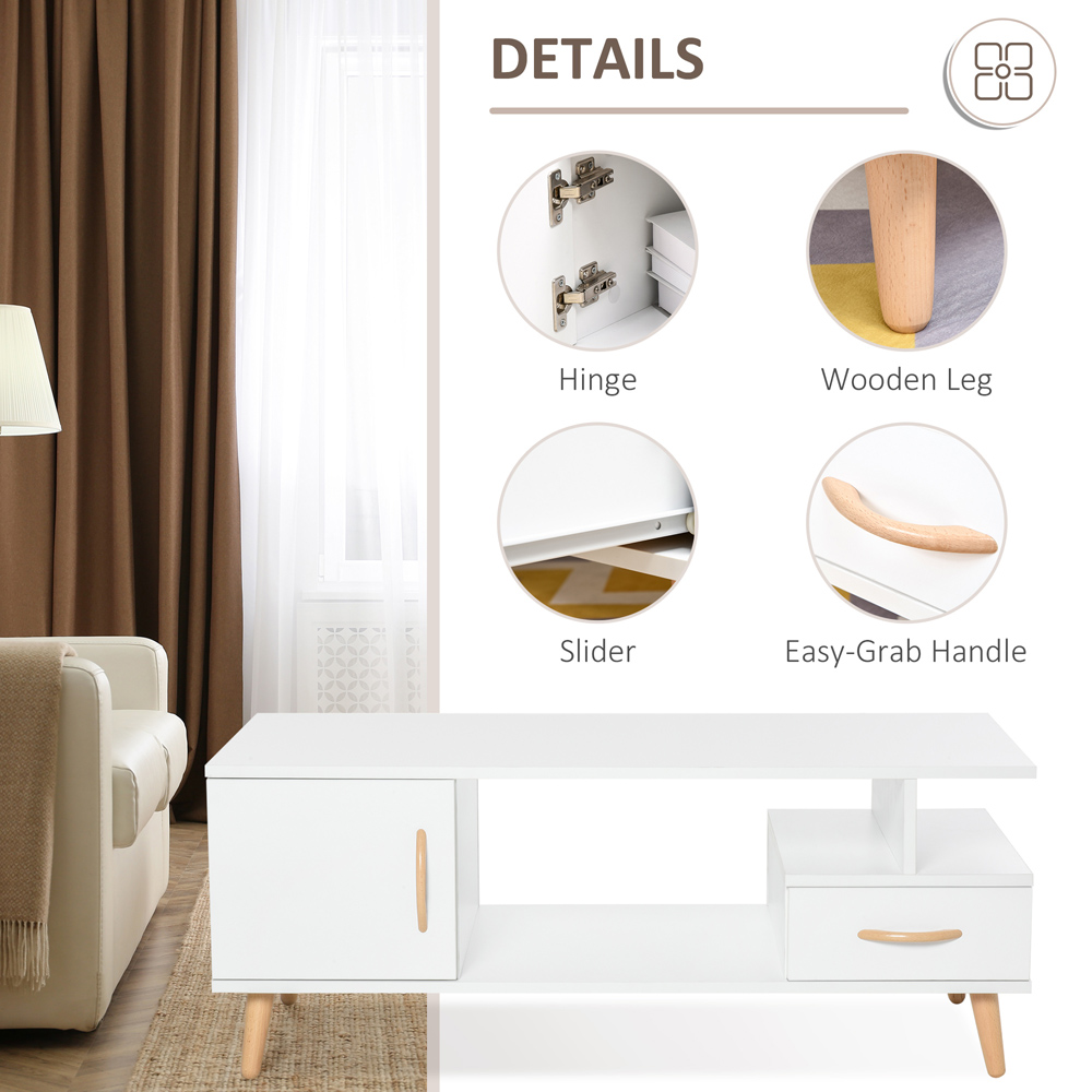 Portland Single Door Single Drawer White Rectangular Coffee Table Image 6