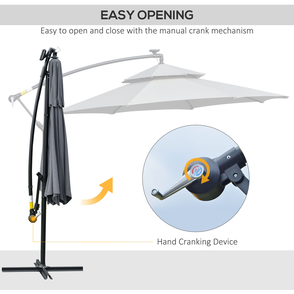 Outsunny Grey Solar LED Crank Handle Cantilever Banana Parasol with Cross Base 3m Image 5