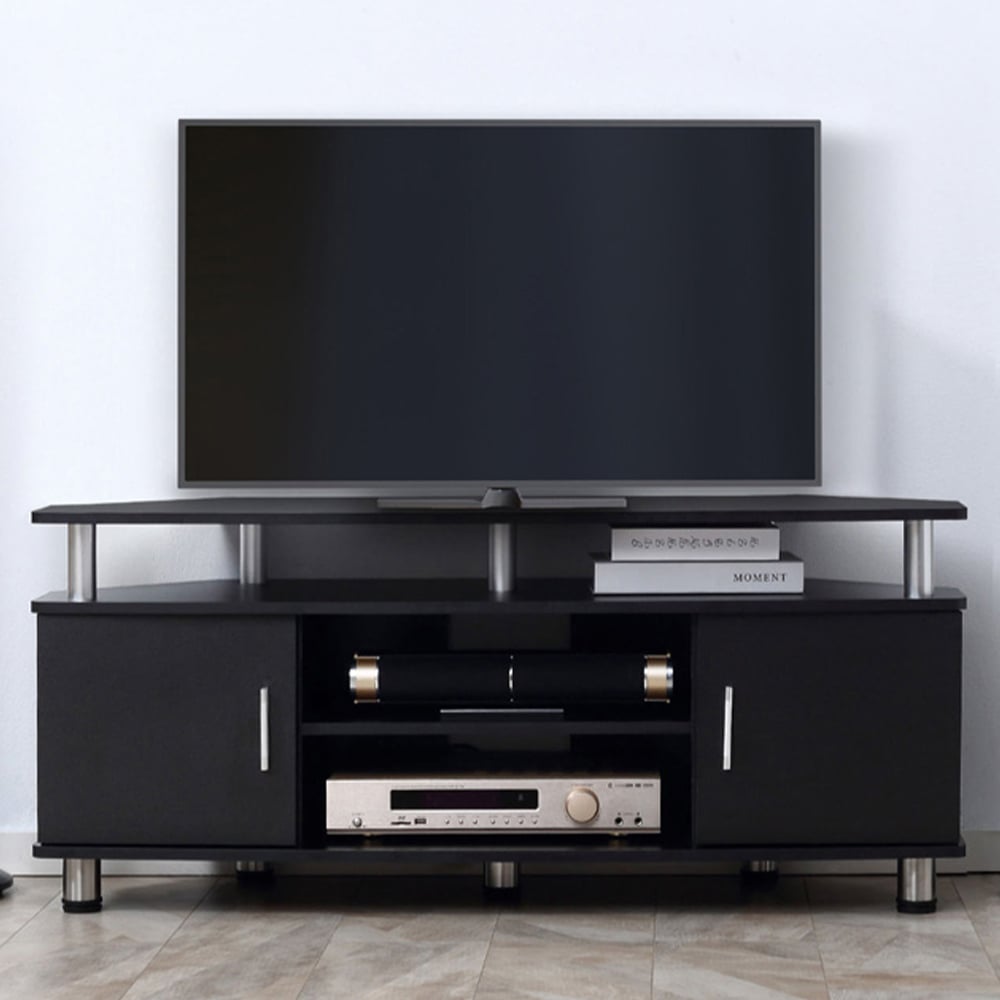 Portland 2 Door 2 Shelf Black Aluminium TV Cabinet Image 1