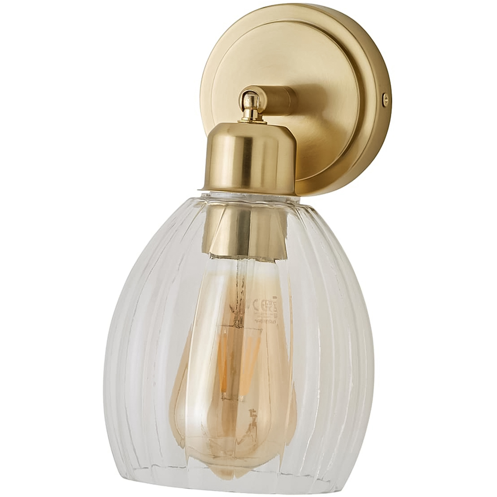 ValueLights Cheltenham Ribbed Shade Brushed Gold Adjustable Wall Spotlights with Bulbs 2 Pack Image 3