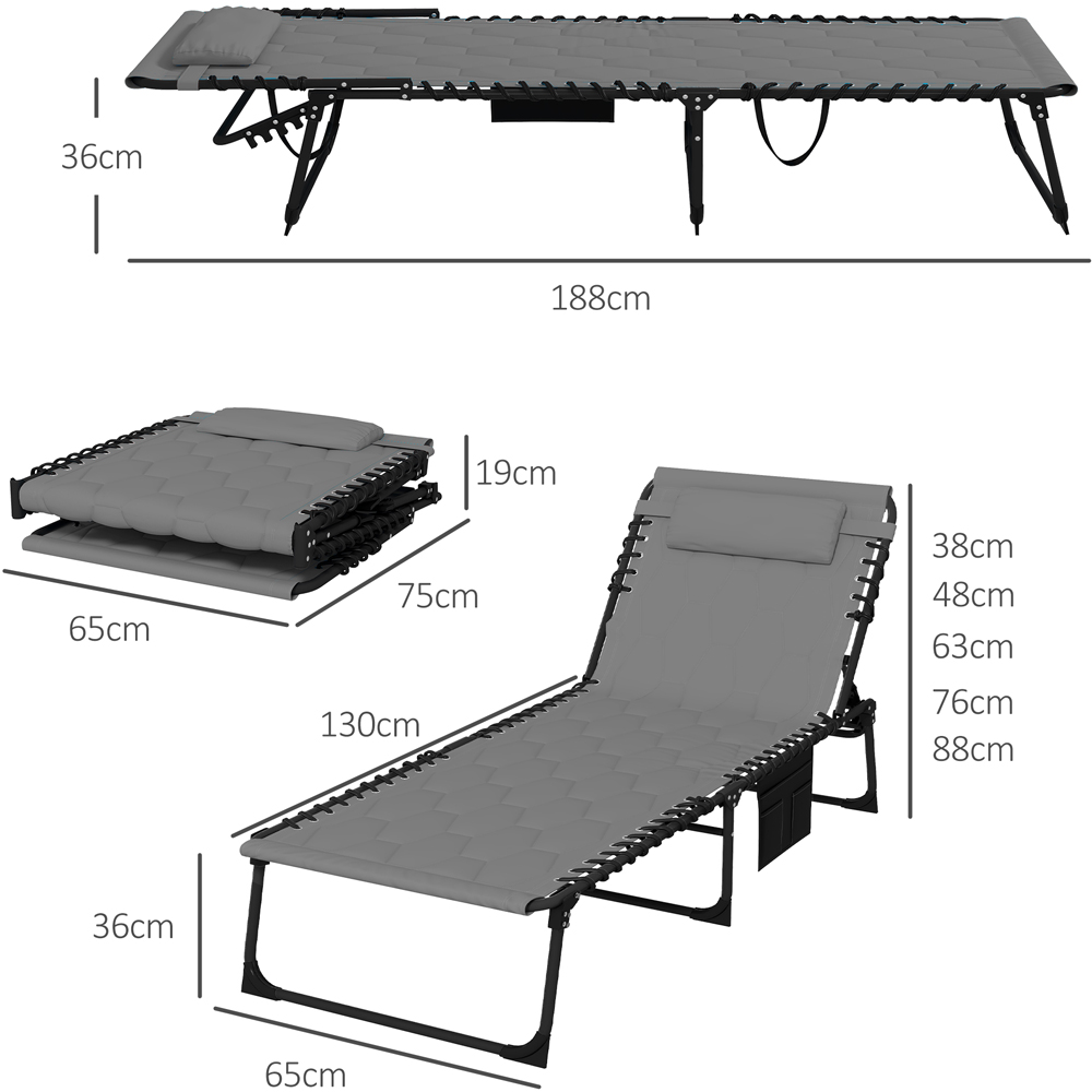 Outsunny Set of 2 Grey Foldable Recliner Sun Lounger with Side Pocket Image 7