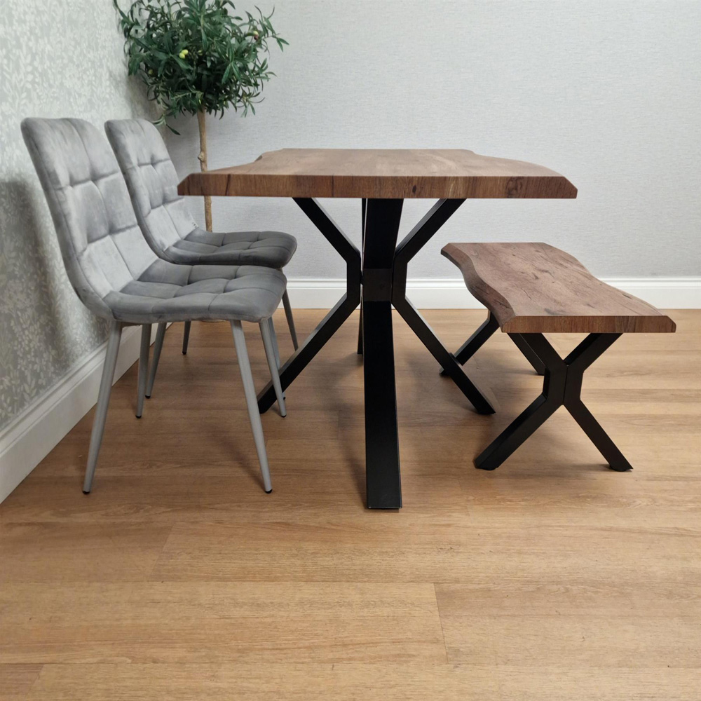 Kosy Koala 4 Seater Wooden Effect Velvet Dining Set with Bench Grey Image 2