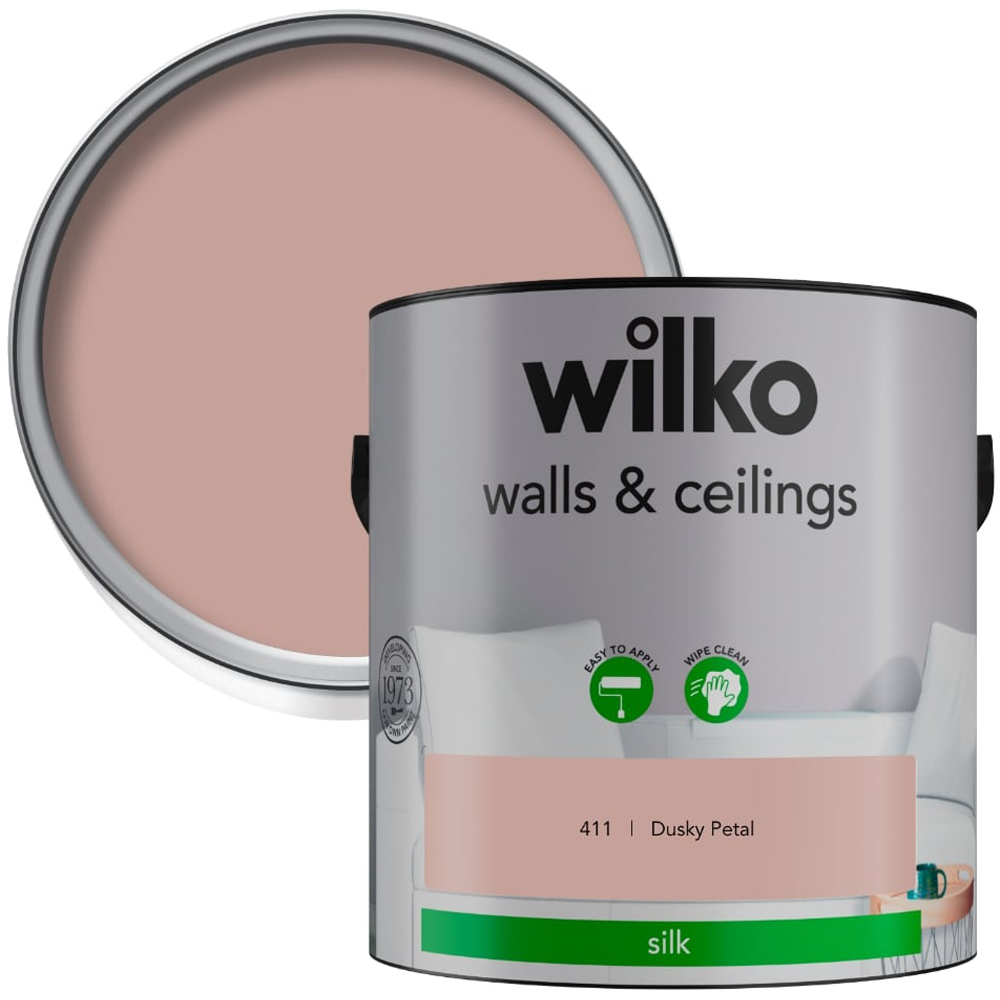 Wilko Walls & Ceilings Dusky Petal Silk Emulsion Paint 2.5L Image 1