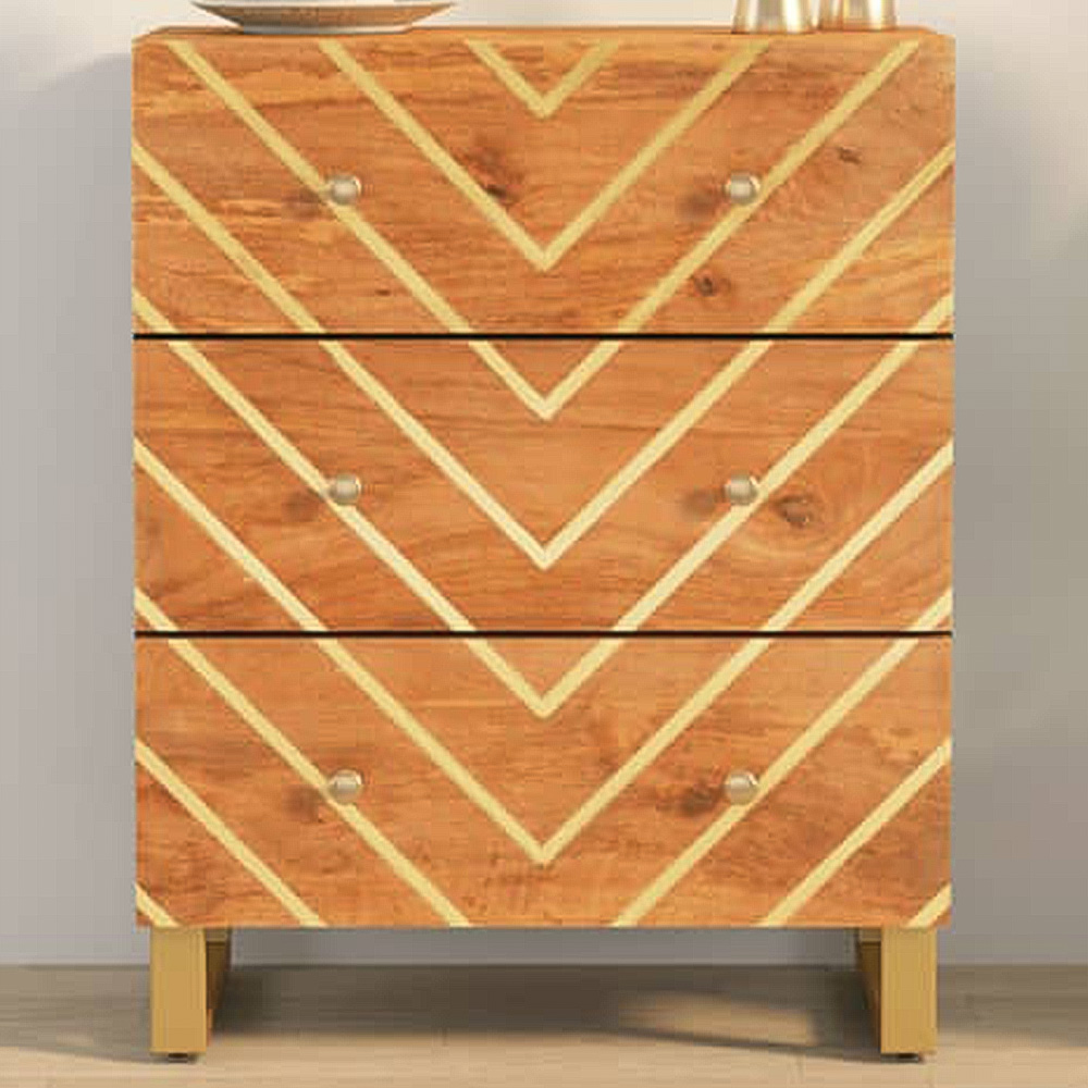 vidaXL 3 Drawer Brown and Black Solid Mango Wood Side Cabinet Image 1