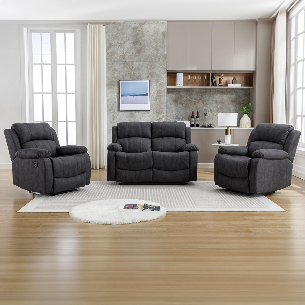 Furniture One 4 Seater Grey Manual Recliner Sofa Set Image 1