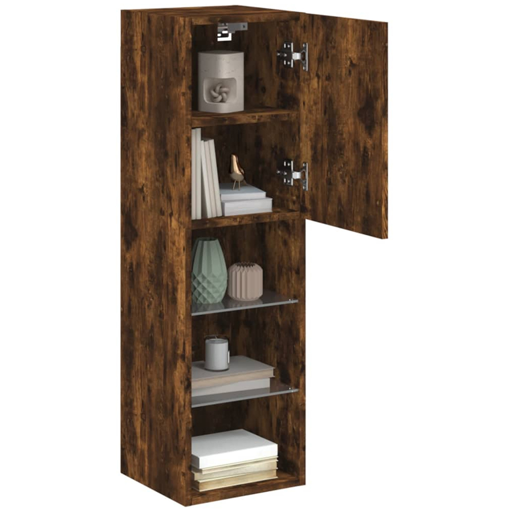 vidaXL Single Door 3 Shelf Smoked Oak Wall Mounted LED TV Cabinet Image 6
