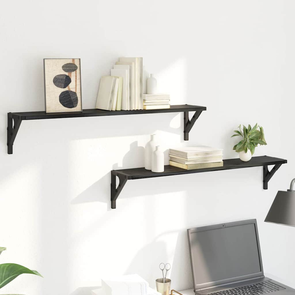 vidaXL 80 x 15cm Black Oak Wall Shelf Set of 2 Image 2