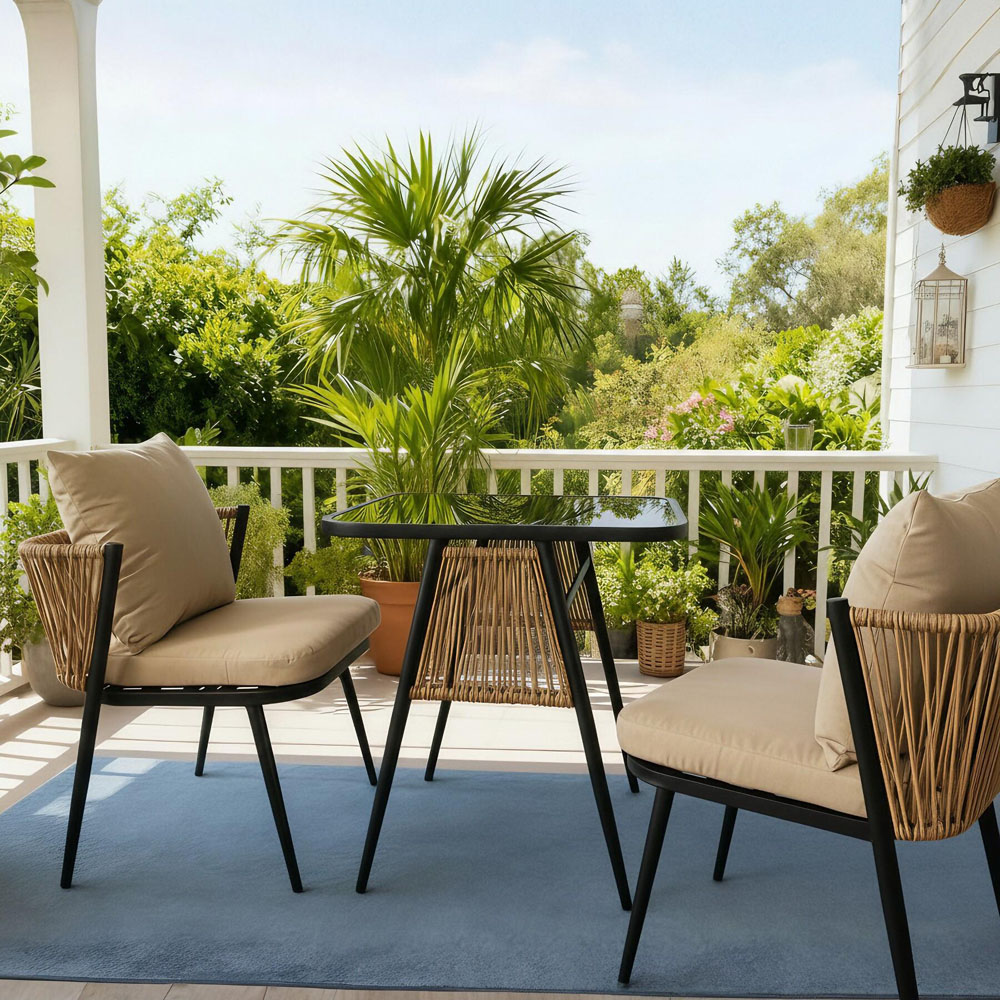 Home Source Valena 2 Seater Natural and Black Rattan Metal Bistro Set Image 5