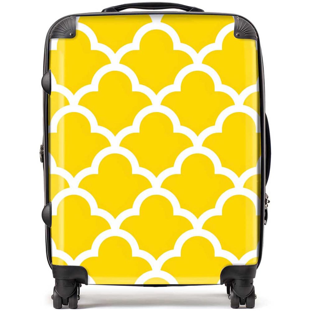 Warren Reed Designer Large Geometric Yellow Quatrefoil Wave Suitcase Image 1