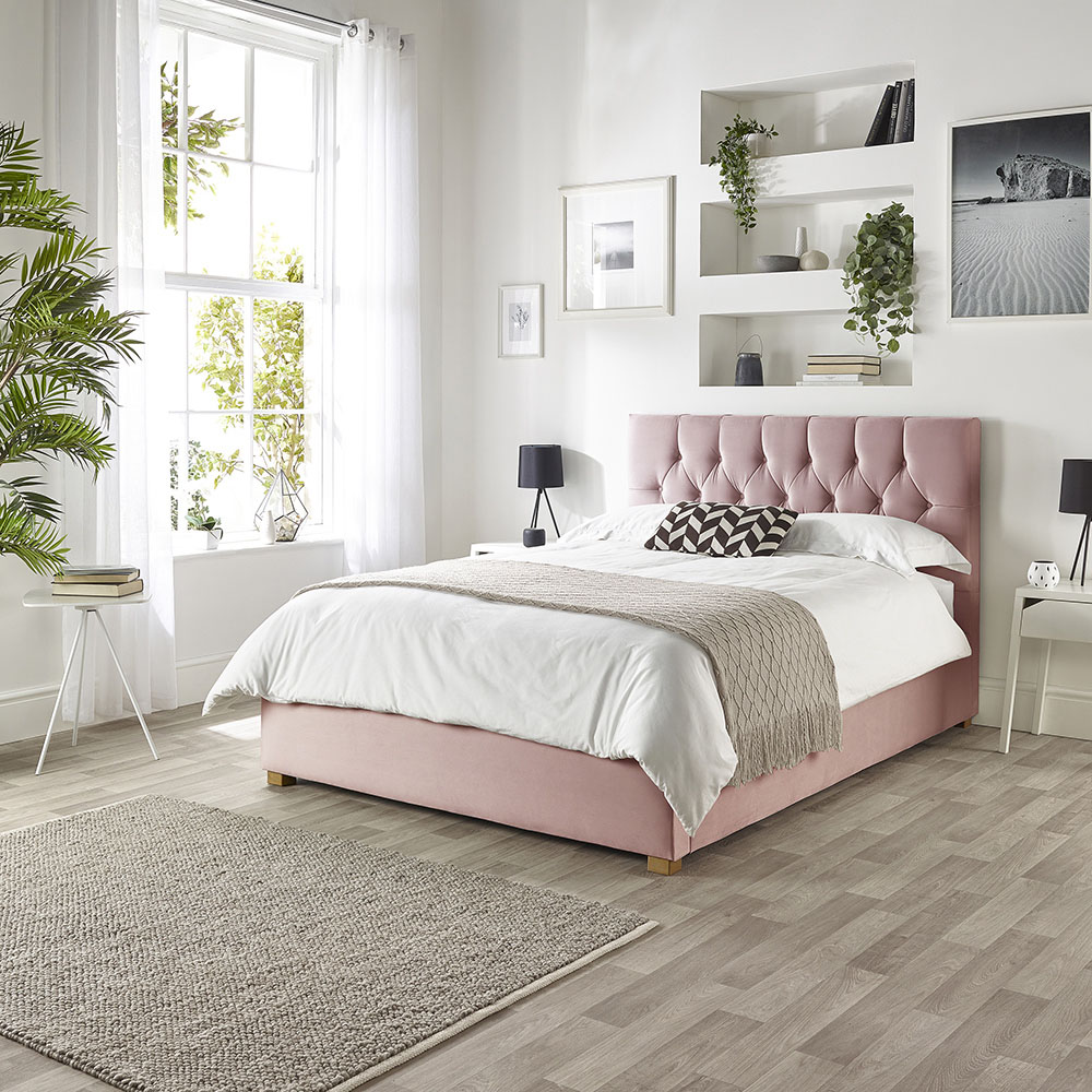 Catherine Lansfield Boutique Super King Size Blush Velvet Ottoman Bed Image 3