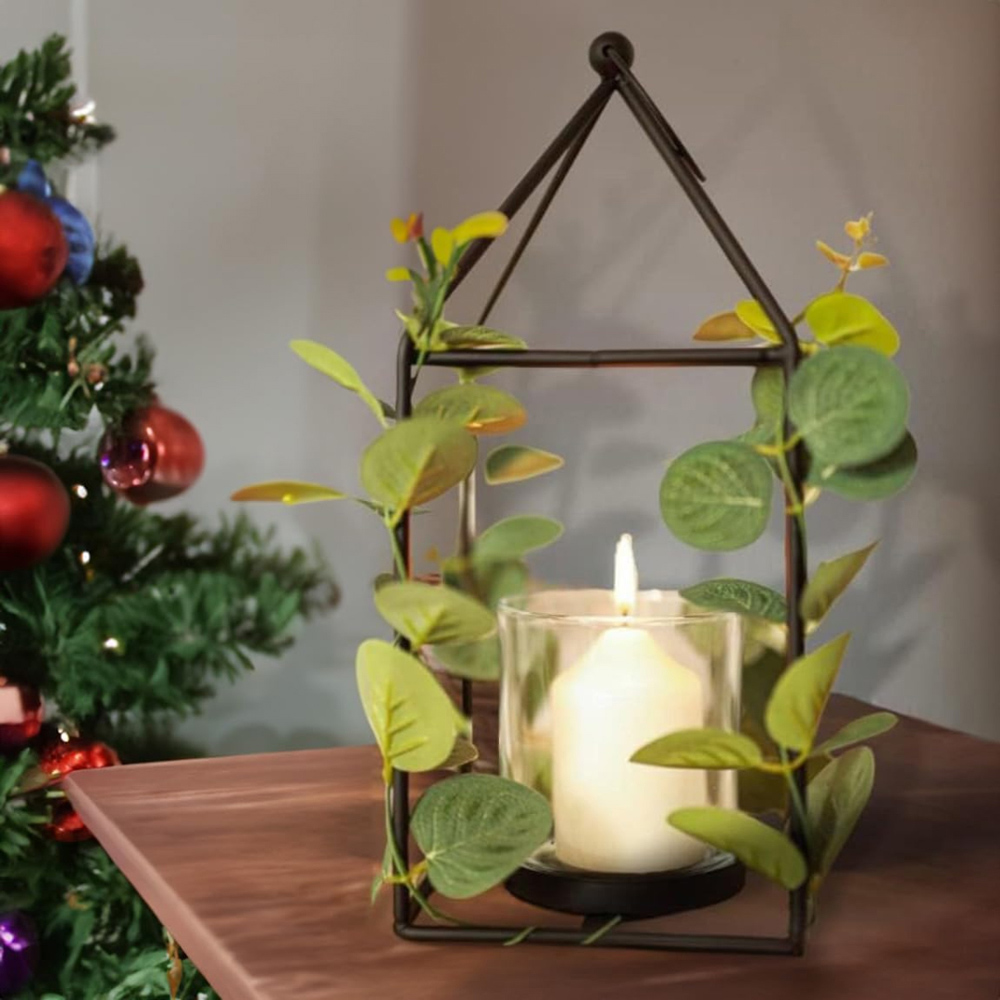 Marco Paul Eucalyptus Metal Black Candle Holder Lantern Christmas Decoration Image 3