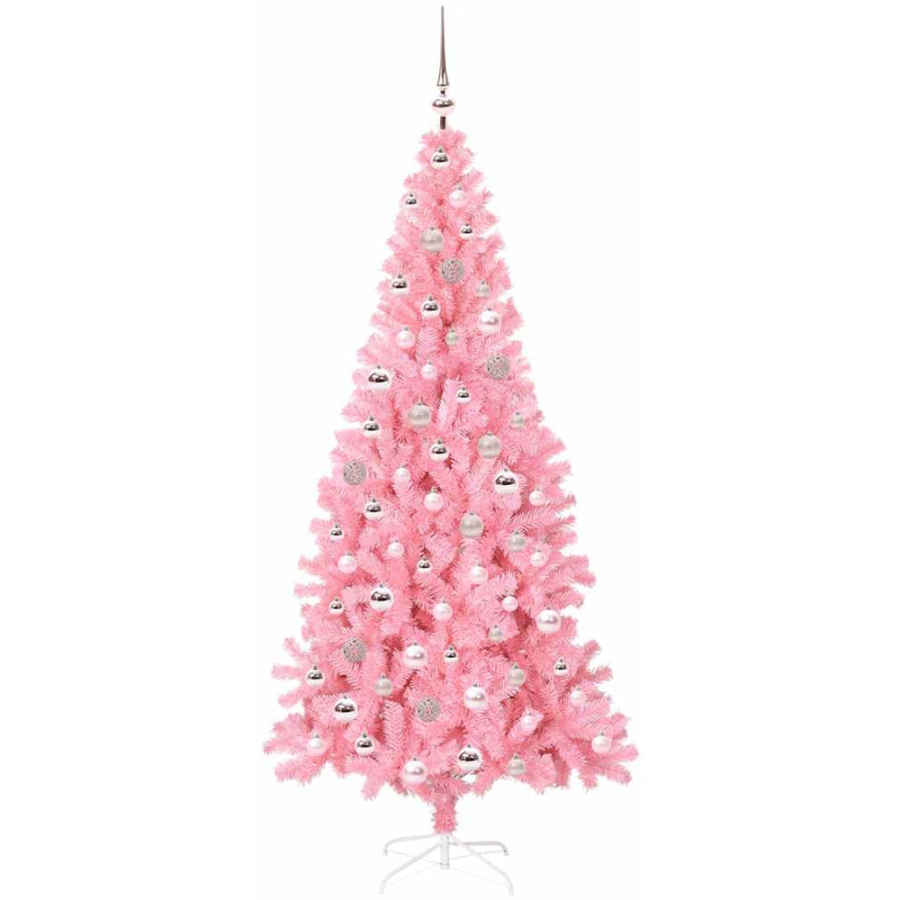 vidaXL Pre-Lit Pink Baubles Pink Artificial Christmas Tree 7ft Image 4