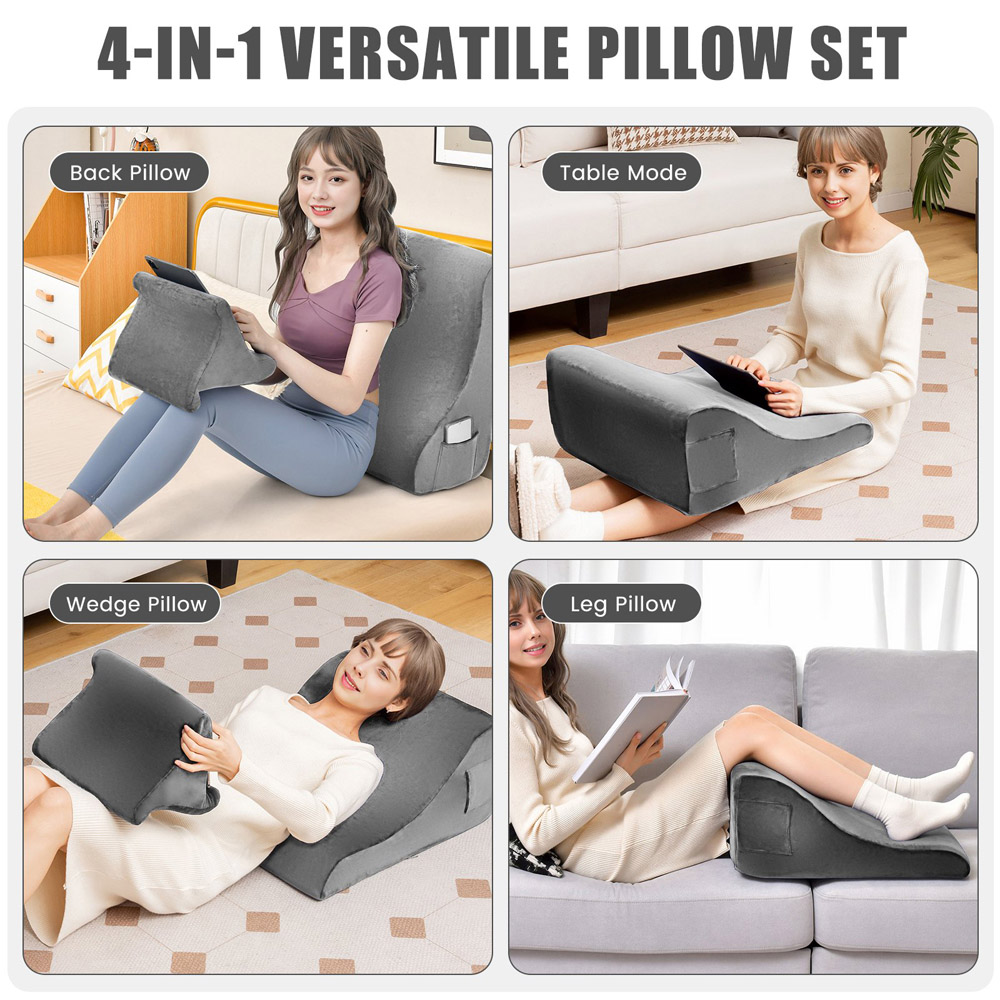 Costway 2 Piece Grey Wedge Pillow Set Image 5