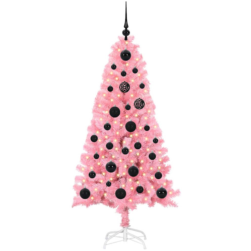 vidaXL Pre-Lit Black Baubles Pink Artificial Christmas Tree 5ft Image 1