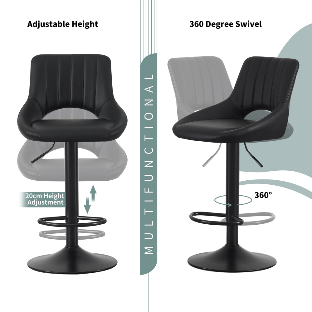 Stacey Black Height Adjustable Kitchen Bar Stool with Footrest Set of 2 Image 4