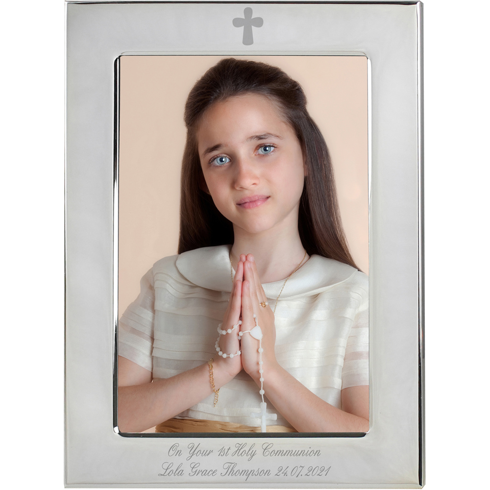 Personalised Memento Personalised Silver Plated Elegant Cross Photo Frame 6 x 4cm Image 1