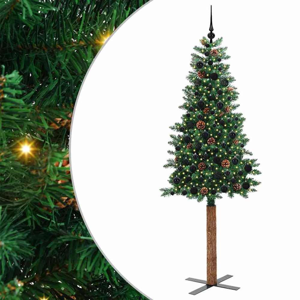 vidaXL Green Artificial Christmas Tree with Pinecones LEDs Black Decoration Ornaments 7ft Image 2