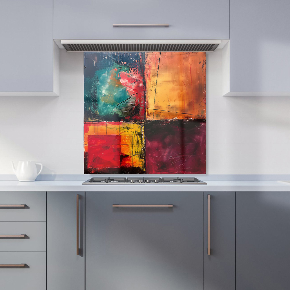 Warren Reed Designer Quadrant Fusion Colours in Conflict Glass Kitchen Splashback 60 x 60cm Image 1