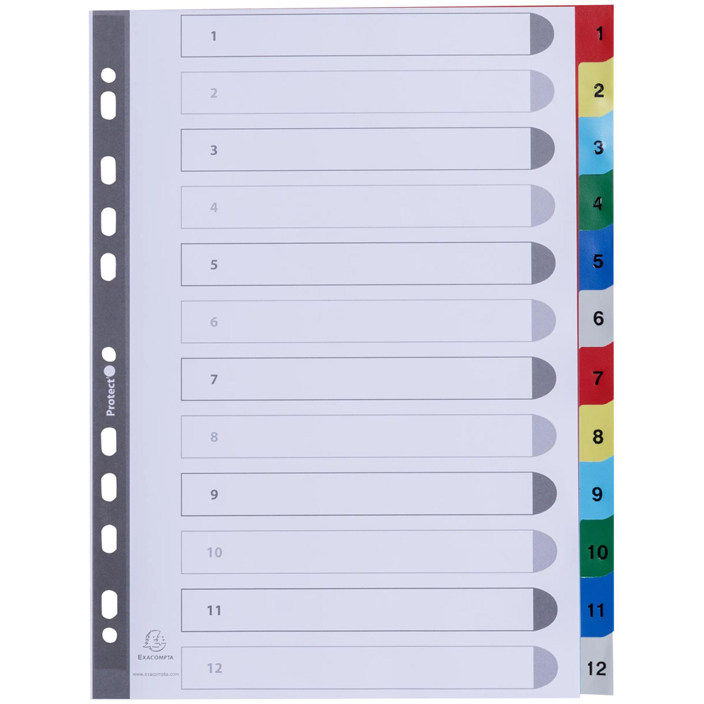 Exacompta A4 Bright Assorted Colour Polypropylene 1-12 Divider 20 Pack Image 2