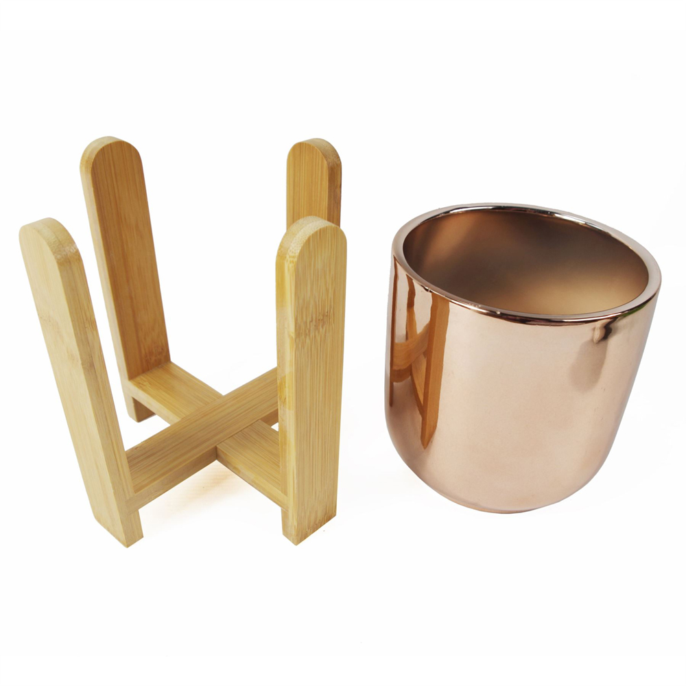 Leaf Gold Ceramic Planter with Bamboo Stand 16cm Image 5
