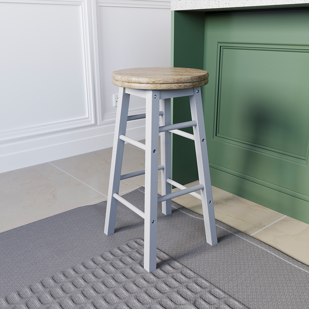 Chef Vida White Wooden Revolving Bar Stool Image 3