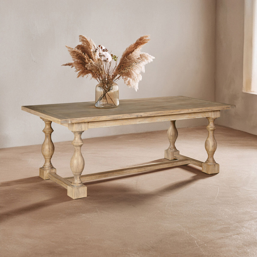 Premier Housewares 4 Seater Solid Oak Whitewash Dining Table Image 2