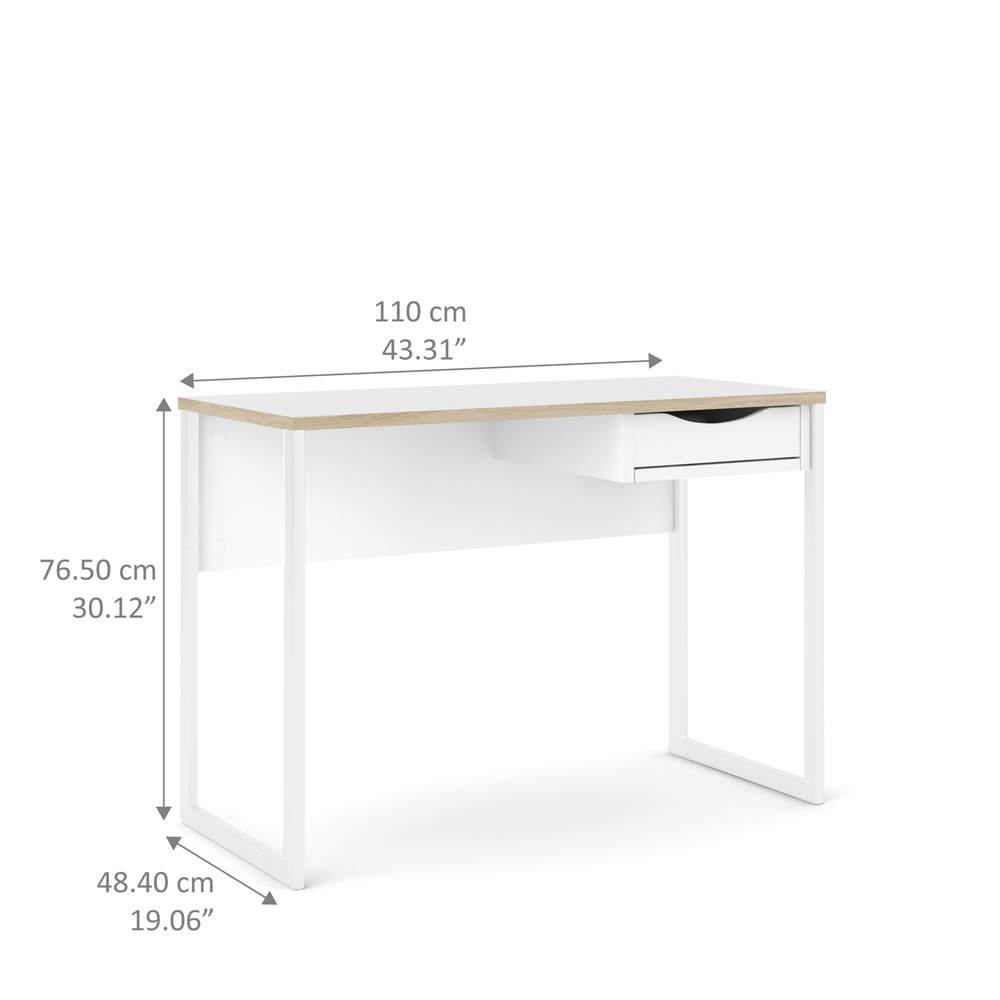 Florence Function Plus Single Drawer Desk White and Oak Trim Image 9
