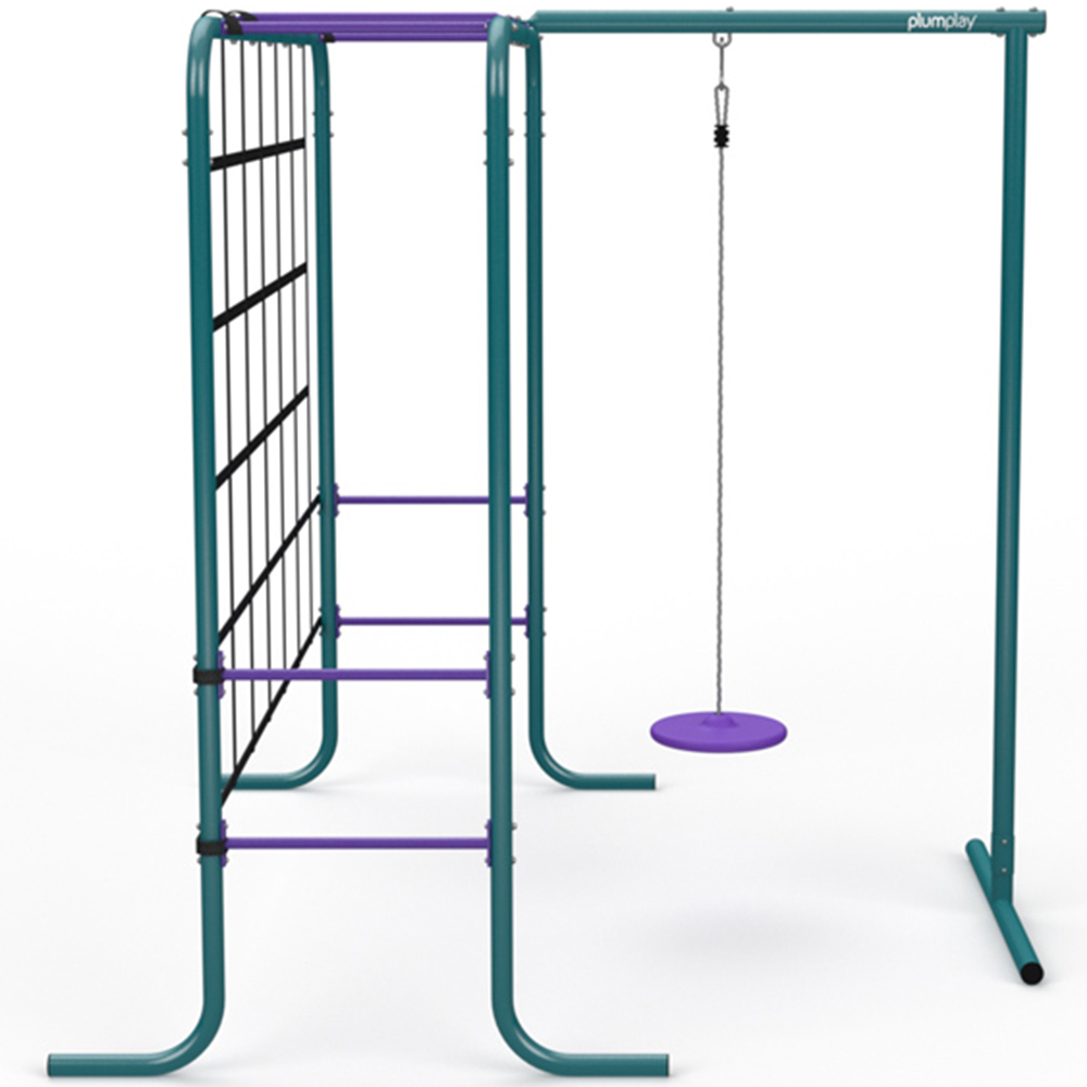 Plum Play Metal Monkey Bars with Swing and Climbing Wall Image 3