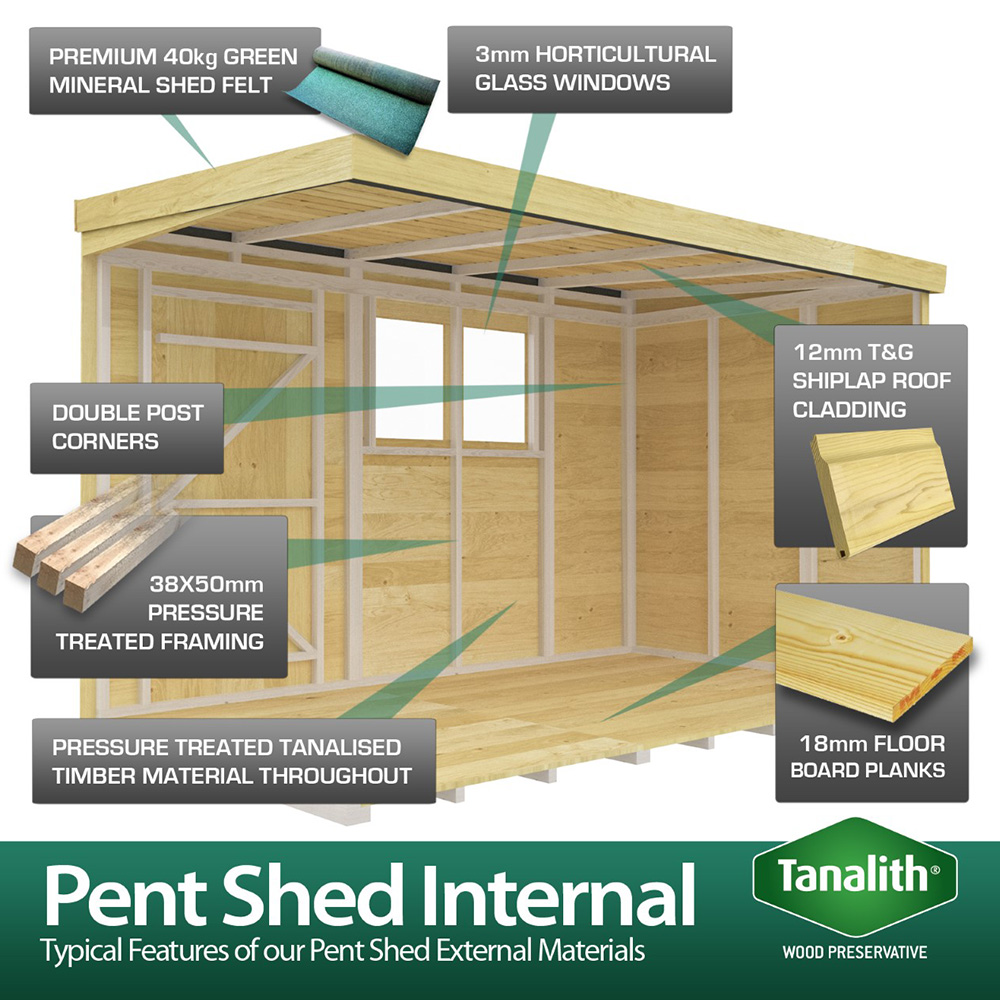 DIY Sheds 9 x 8ft Tongue and Groove Timber Pent Garden Shed Image 7