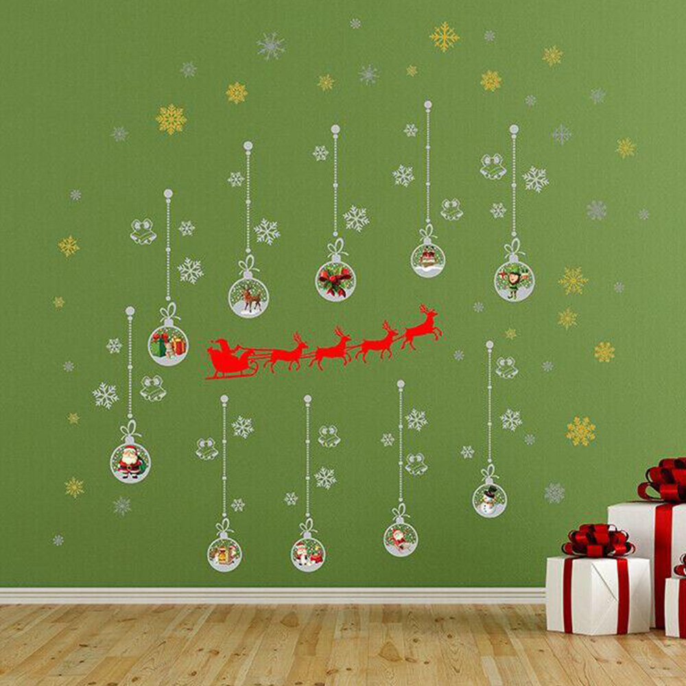 Walplus Shining Silver Baubles with Santa Sleigh Self Adhesive Wall Sticker Image 2
