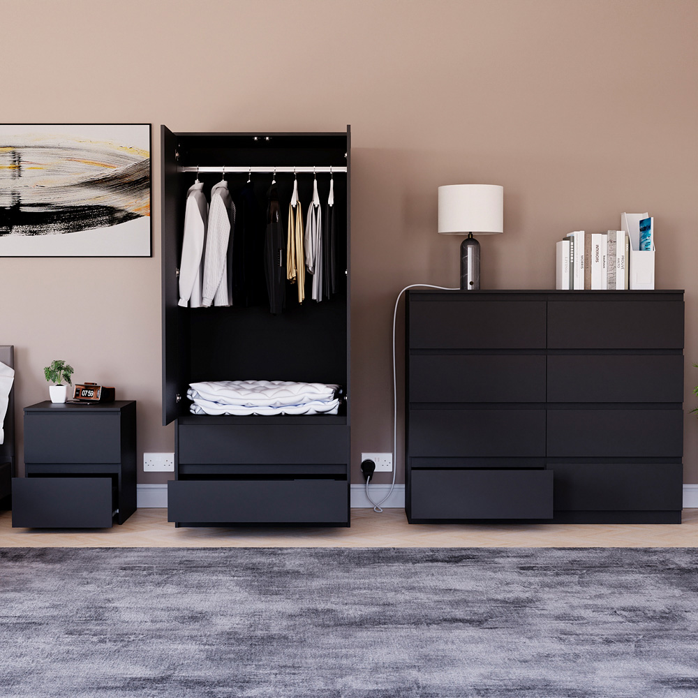 Vida Designs Denver Black 3 Piece Bedroom Furniture Set Image 2