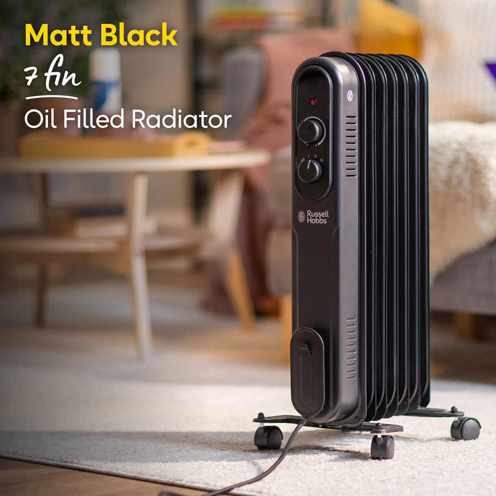 Russell Hobbs Matt Black 7-Fin Oil Filled Radiator 1500W Image 8