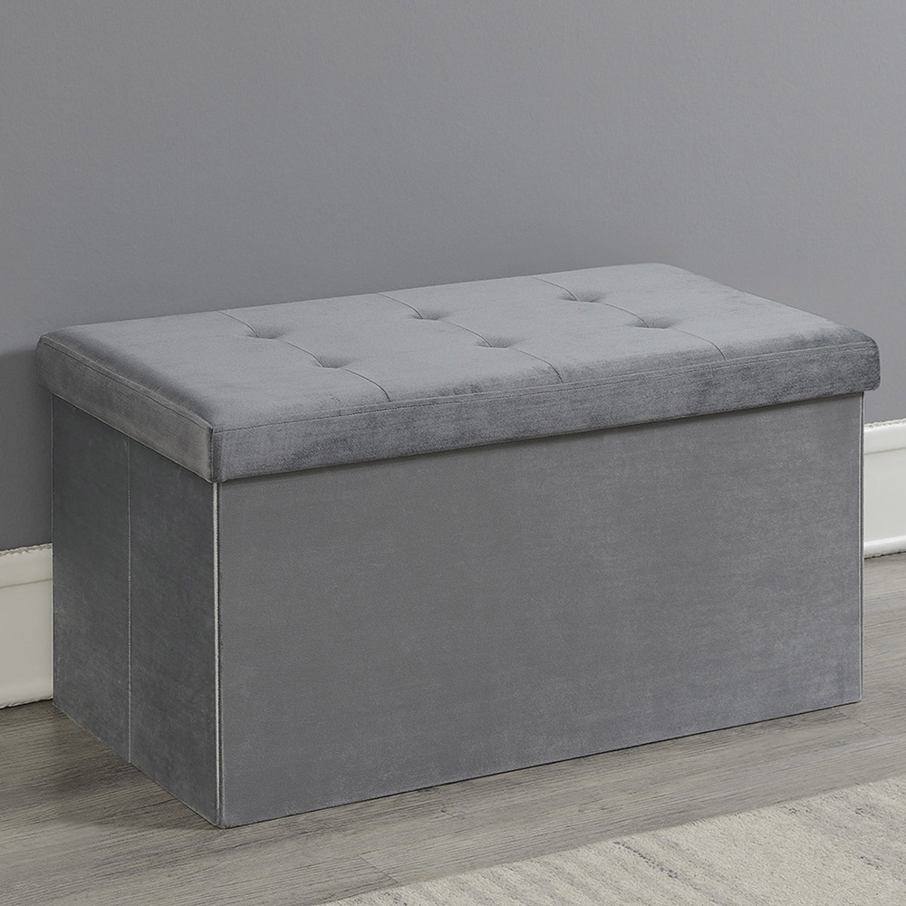 Grey Brushed Velvet Storage Trunk Image 1