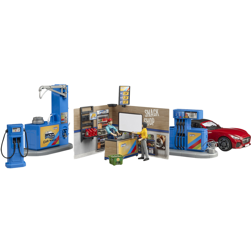 Bruder Bworld Petrol and Car Wash Station with Red Roadster and 2 Figures Image 1