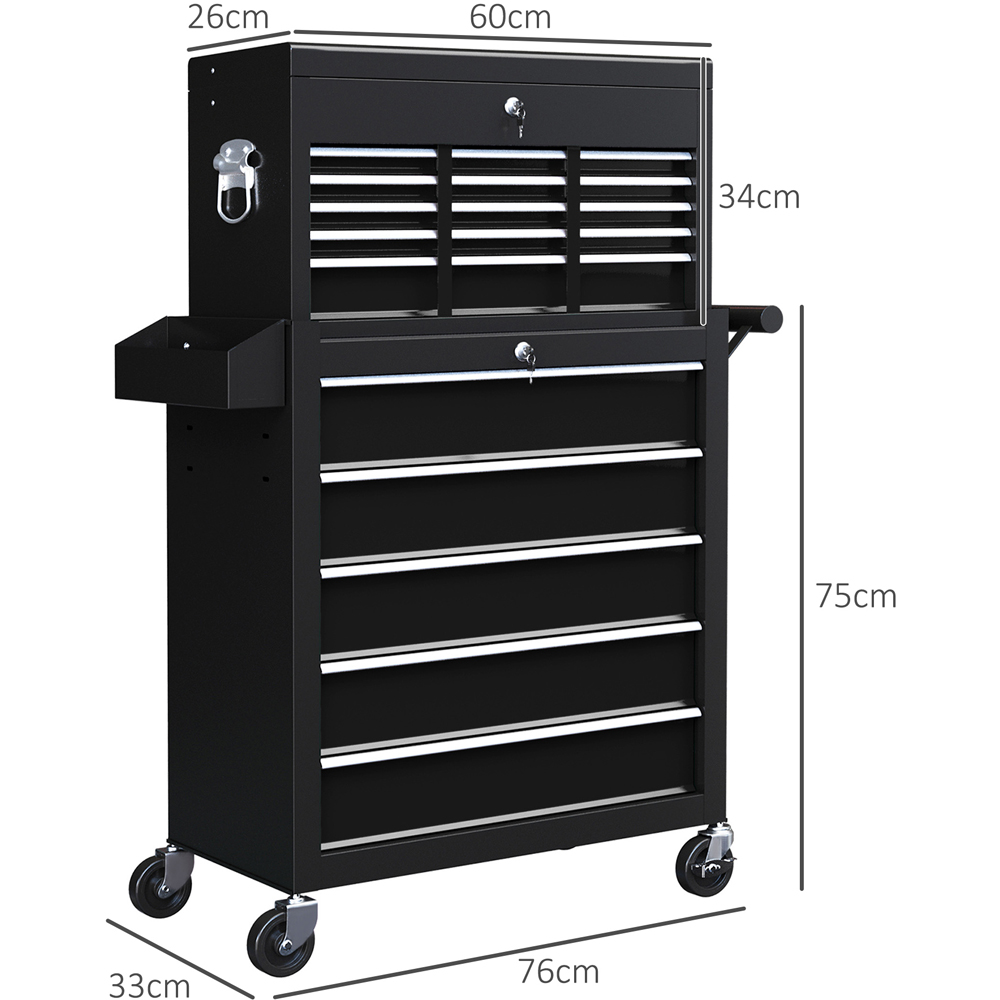 HOMCOM 14 Drawer Black Lockable Roller Cabinet Image 9