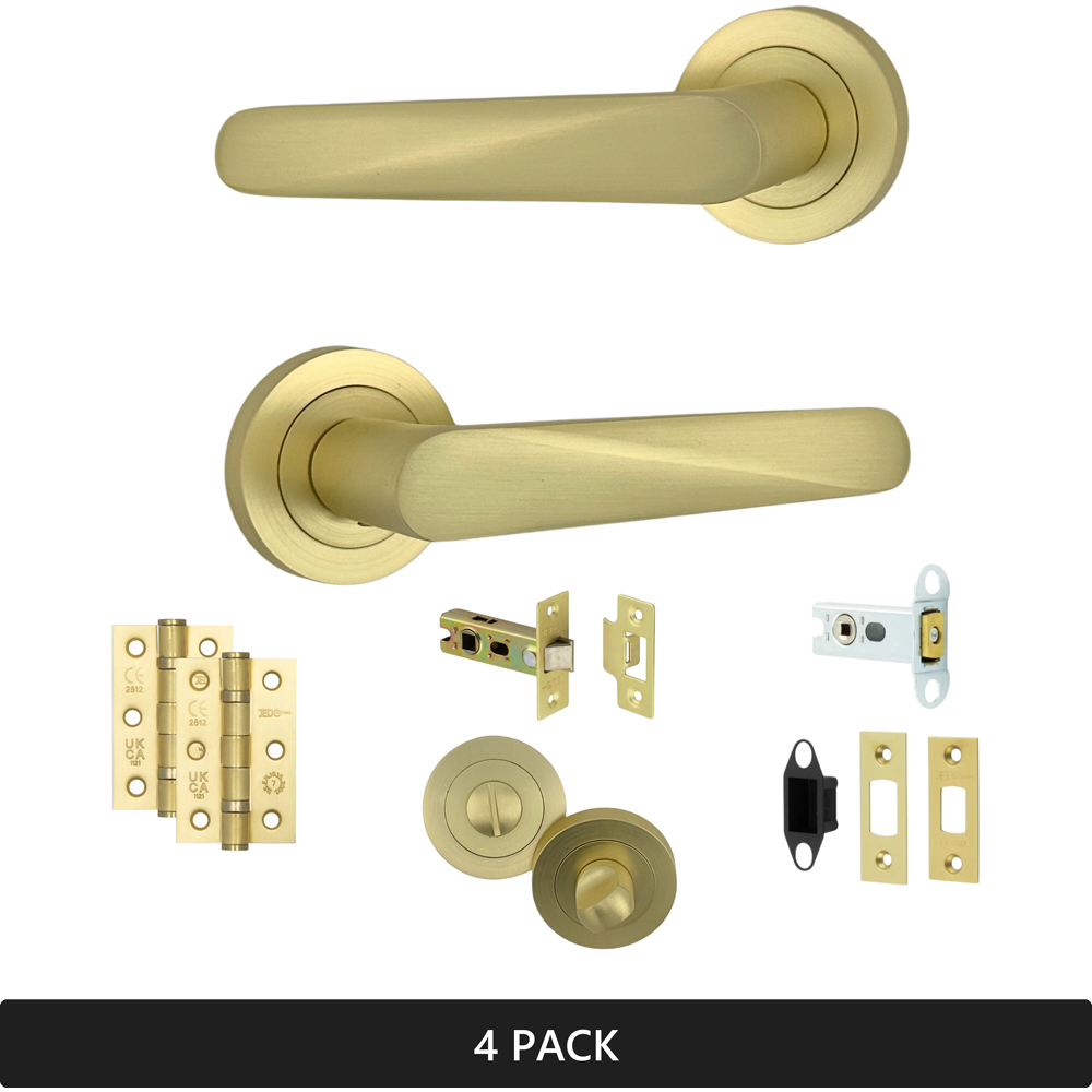 AXS Hardware Detroit Satin Brass Bathroom Door Handles on Rose 4 Pack Image 8