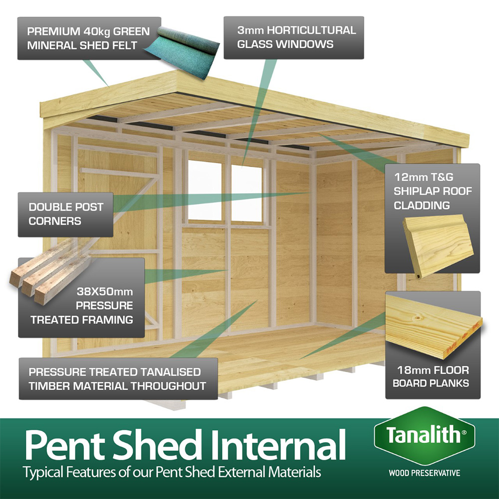 DIY Sheds 16 x 5ft Tongue and Groove Timber Pent Security Garden Shed Image 5