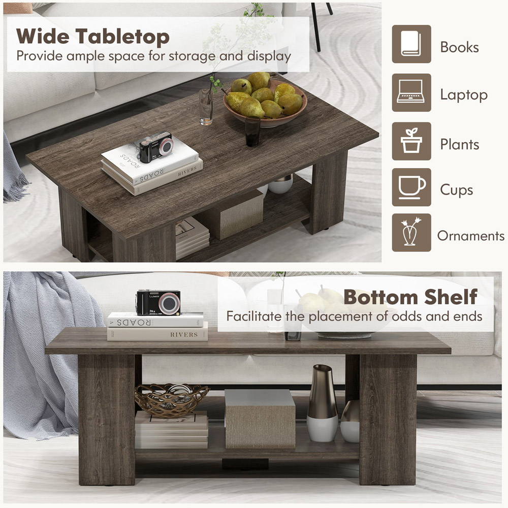 Costway Single Shelf Grey Coffee Table Image 6