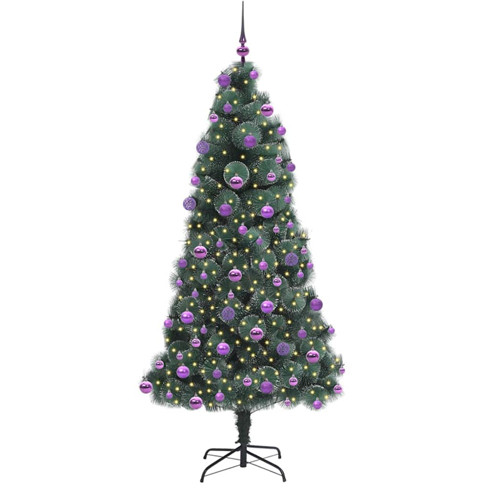 vidaXL Pre-Lit Lilac Baubles Green Artificial Christmas Tree 7ft Image 1